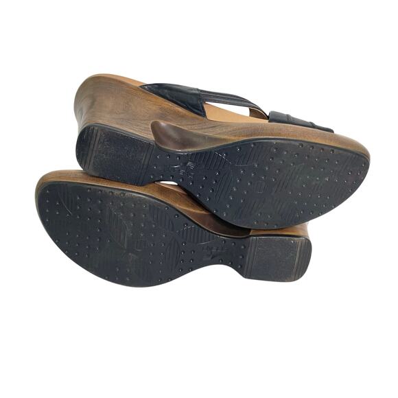 Dansko Necci Black Leather Criss Cross Slip on 3" Wedge Slide Sandals Sz 9.5/40 - Picture 6 of 8